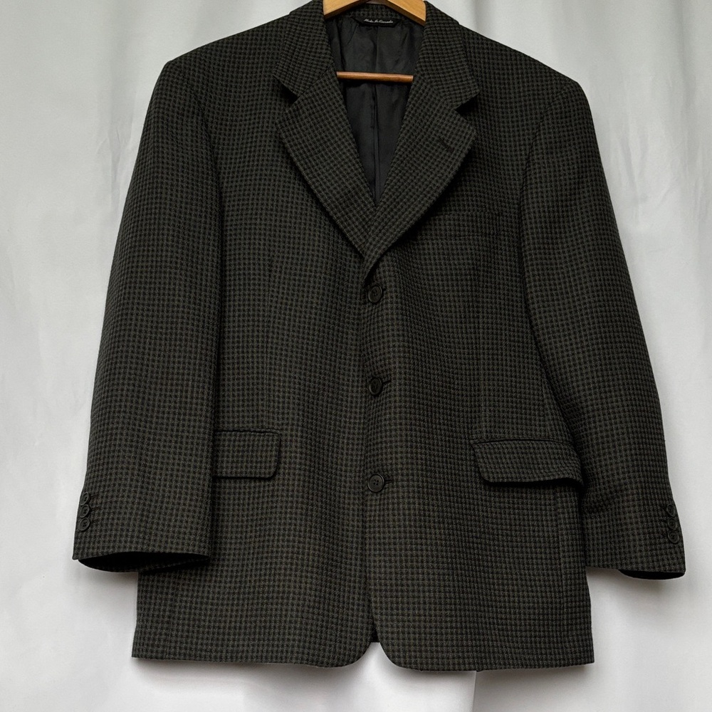 Hardy Amies Men's Green/Black Checked Wool Blend Blazer Size 42S EUC